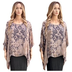 Saks Fifth Avenue SILK Lagenlook Asymmetrical Art to wear top Medium Large